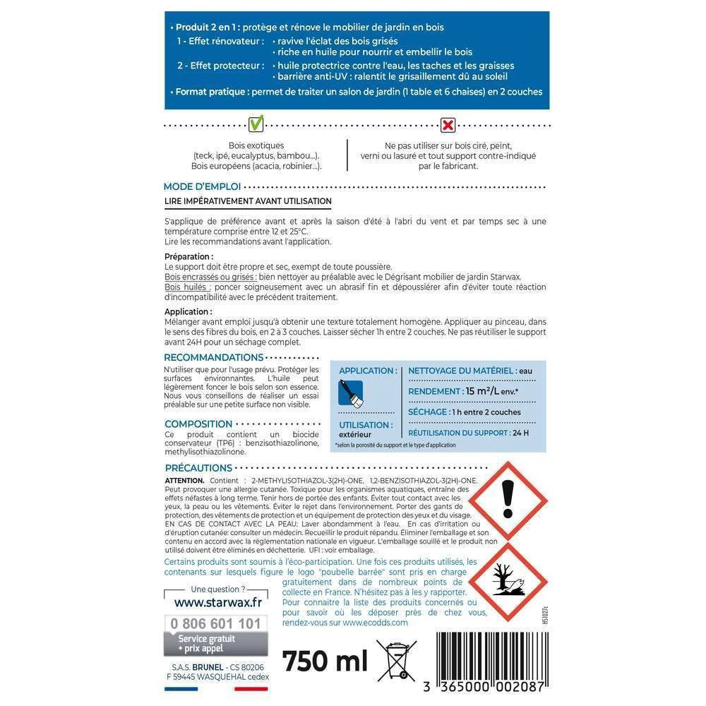 Huile Rénovatrice Teinte Teck Pour Mobilier En Bois Grisé 750 Ml 2 Huile Rénovatrice Teinte Teck Pour Mobilier En Bois Grisé 750 Ml – Image 2