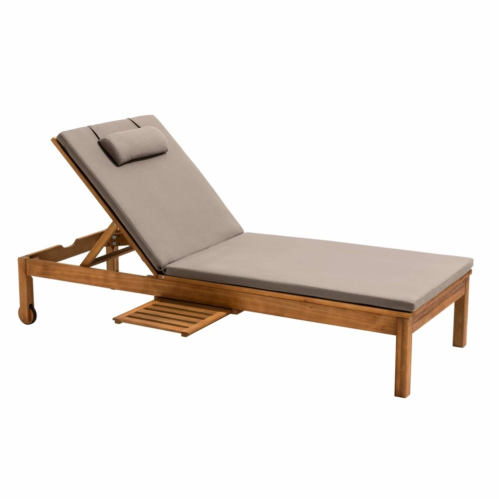 Lot De 2 Bains De Soleil Avec Coussin Et Tablette En Bois Taupe 2 Lot De 2 Bains De Soleil Avec Coussin Et Tablette En Bois Taupe – Image 2