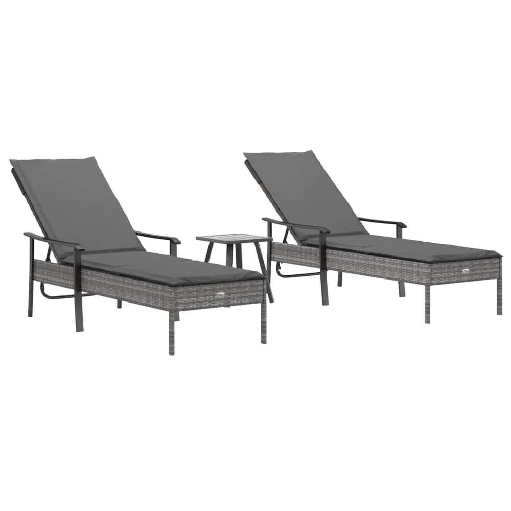 VIDAXL Chaises Longues 2pcs Avec Table Et Coussins Gris Résine Tressée 3 VIDAXL Chaises Longues 2pcs Avec Table Et Coussins Gris Résine Tressée – Image 3