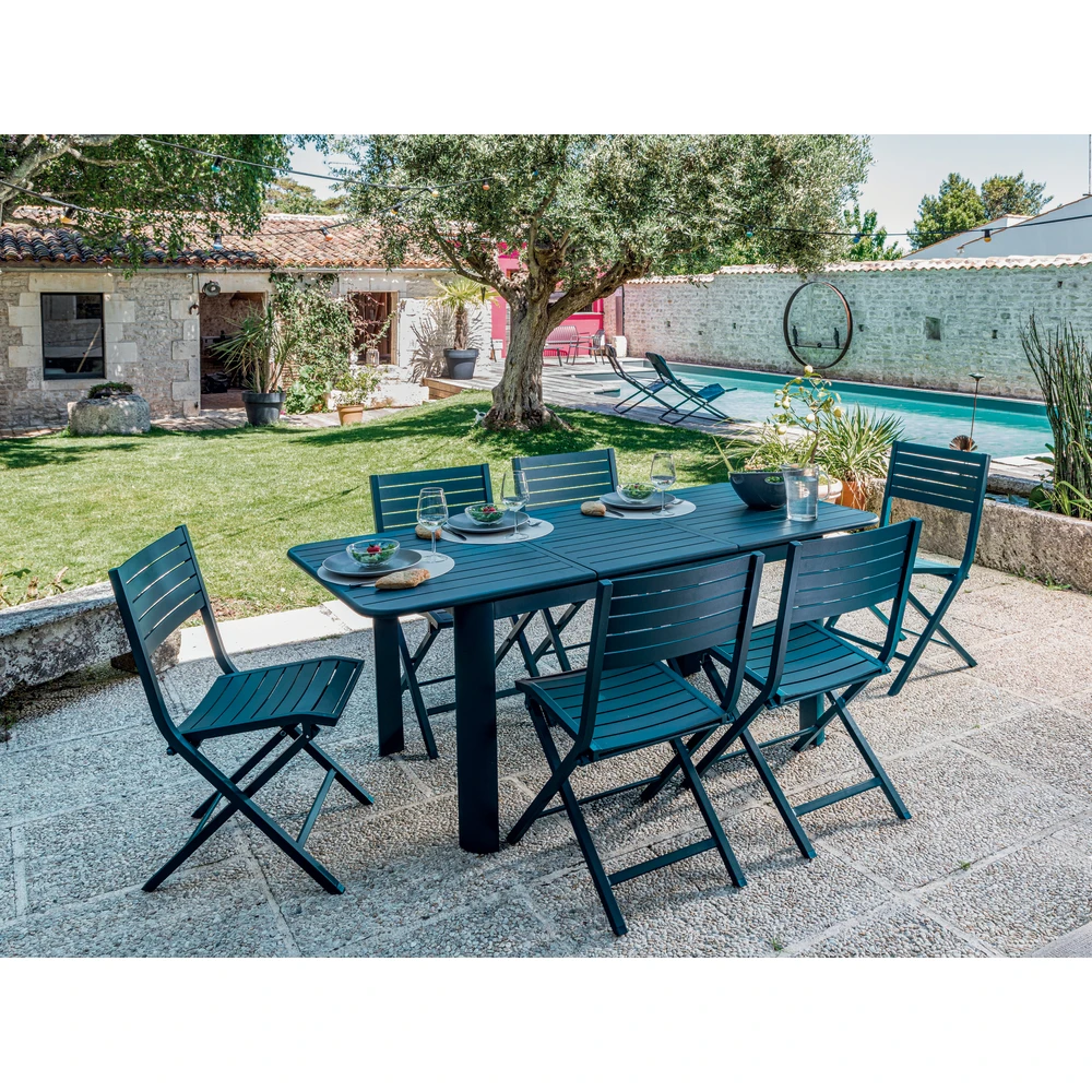 Table Rectangle Extensible Eos En Aluminium Bleue L.130x L.80.H.74cm 1 Table Rectangle Extensible Eos En Aluminium Bleue L.130x L.80.H.74cm