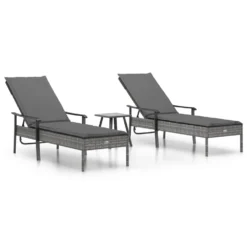 VIDAXL Chaises Longues 2pcs Avec Table Et Coussins Gris Résine Tressée