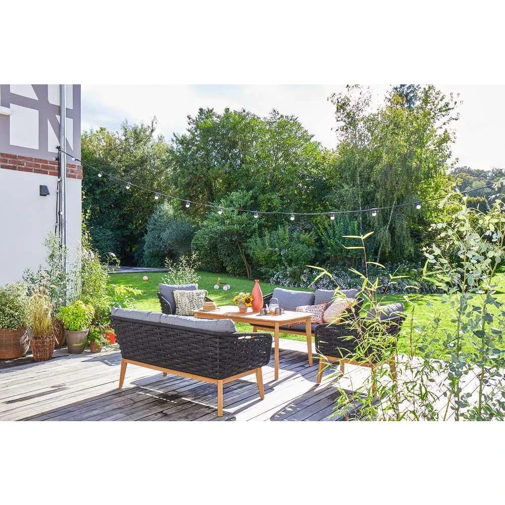 Salon De Jardin COMÈTE Alu Gris/bois - 2 Canapés, 1 Table, 2 Fauteuils 2 Salon De Jardin COMÈTE Alu Gris/bois - 2 Canapés, 1 Table, 2 Fauteuils – Image 2