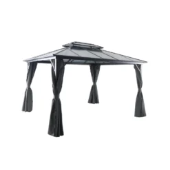 Tonnelle De Jardin ATLAS En Aluminium Et Toile Gris - 300x360x258 Cm