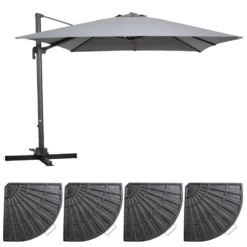 Parasol Déporté 3x3m Et 4 Dalles Lestées Aluminium Gris