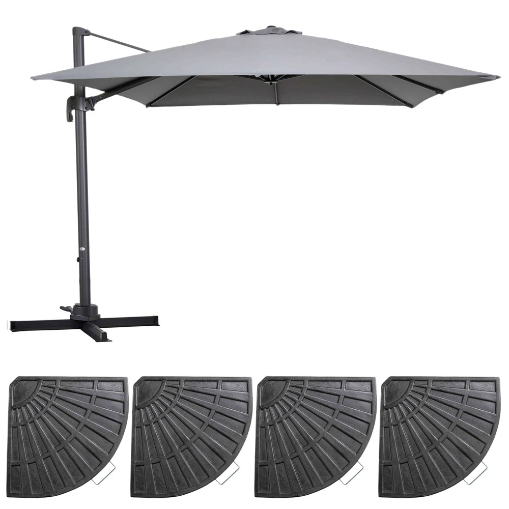 Parasol Déporté 3x3m Et 4 Dalles Lestées Aluminium Gris 1 Parasol Déporté 3x3m Et 4 Dalles Lestées Aluminium Gris