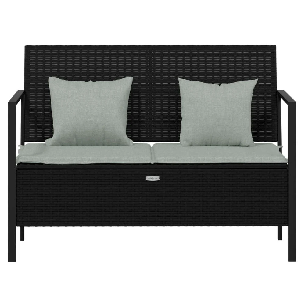 VIDAXL Banc De Jardin à 2 Places Avec Coussins Noir Résine Tressée 3 VIDAXL Banc De Jardin à 2 Places Avec Coussins Noir Résine Tressée – Image 3