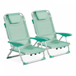 Lot De 2 Fauteuils Clic Clac Des Plages En Polyester Vert