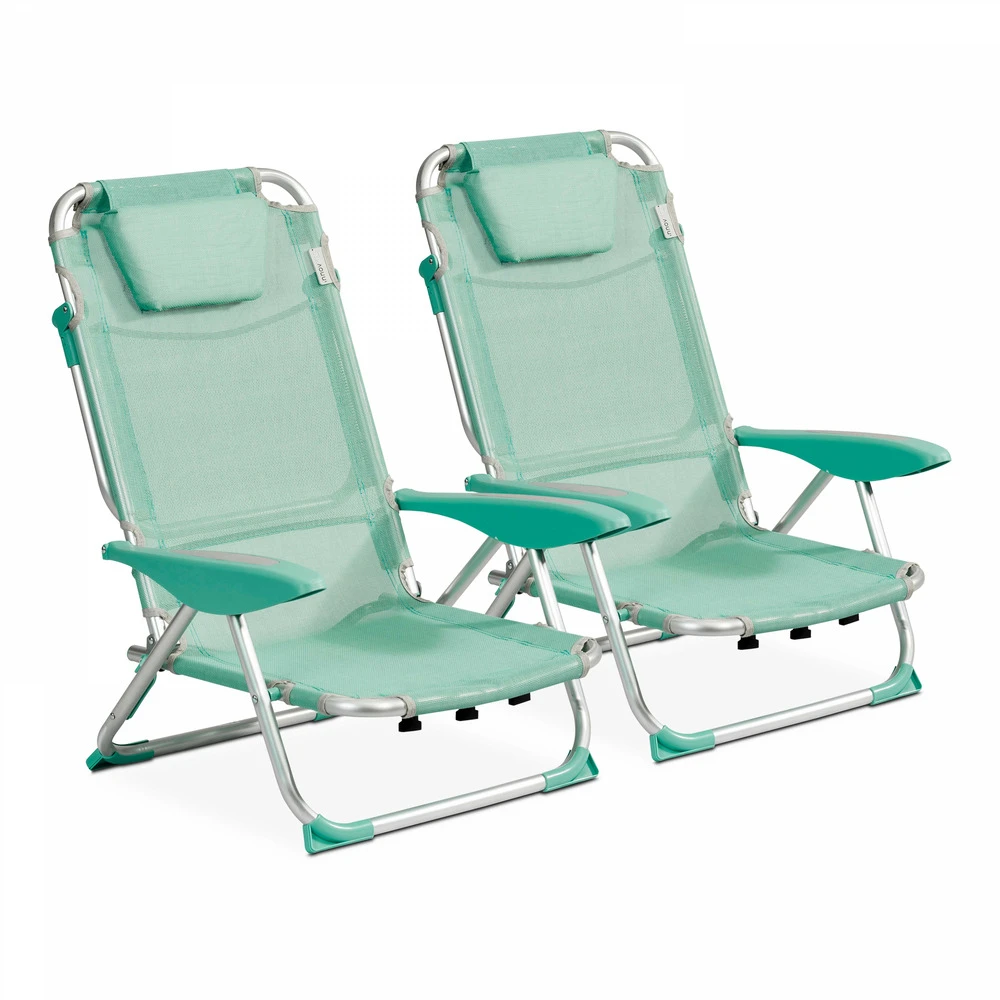 Lot De 2 Fauteuils Clic Clac Des Plages En Polyester Vert 1 Lot De 2 Fauteuils Clic Clac Des Plages En Polyester Vert