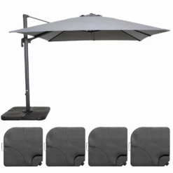 Parasol Déporté 3x3m Et 4 Dalles à Remplir Aluminium Gris