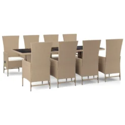 VIDAXL Meubles à Dîner De Jardin Et Coussins 9 Pcs Beige Poly Rotin