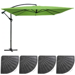 Parasol Déporté 3x3m Et 4 Dalles à Lestées Aluminium Vert