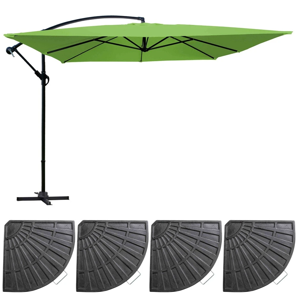 Parasol Déporté 3x3m Et 4 Dalles à Lestées Aluminium Vert 1 Parasol Déporté 3x3m Et 4 Dalles à Lestées Aluminium Vert