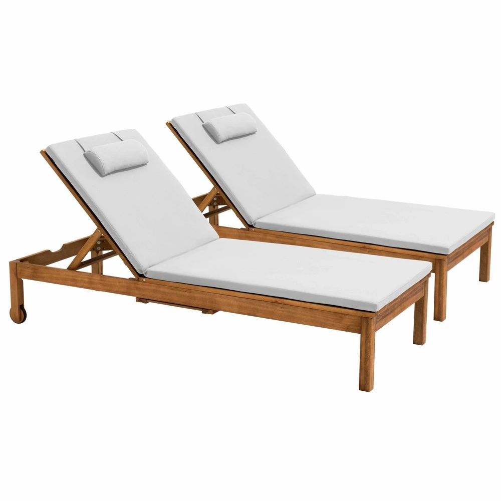 Lot De 2 Bains De Soleil Avec Coussin Et Tablette En Bois écru 1 Lot De 2 Bains De Soleil Avec Coussin Et Tablette En Bois écru